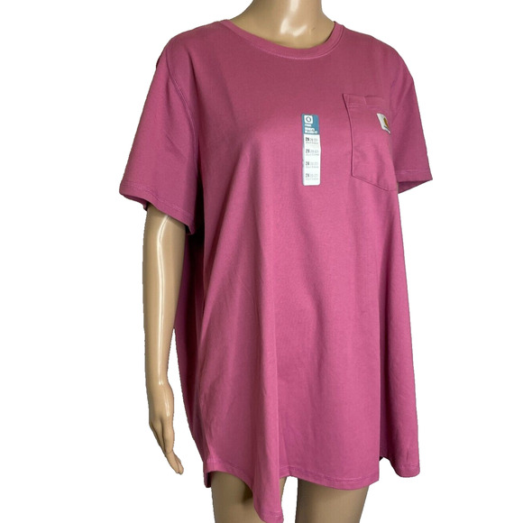 Women's 2X Carhartt Force Relaxed Fit Midweight Pocket T-Shirt Pink NEW - Picture 2 of 7